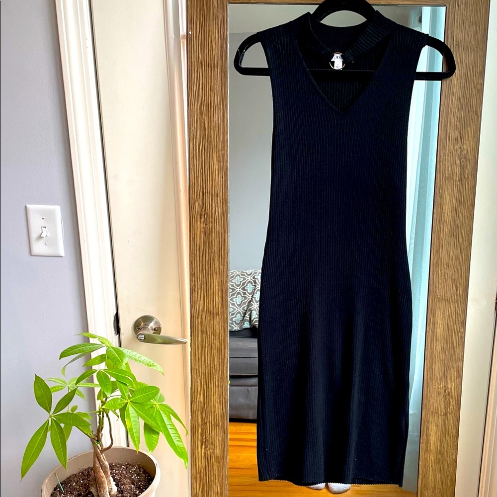Say What? Black Ribbed Choker Dress